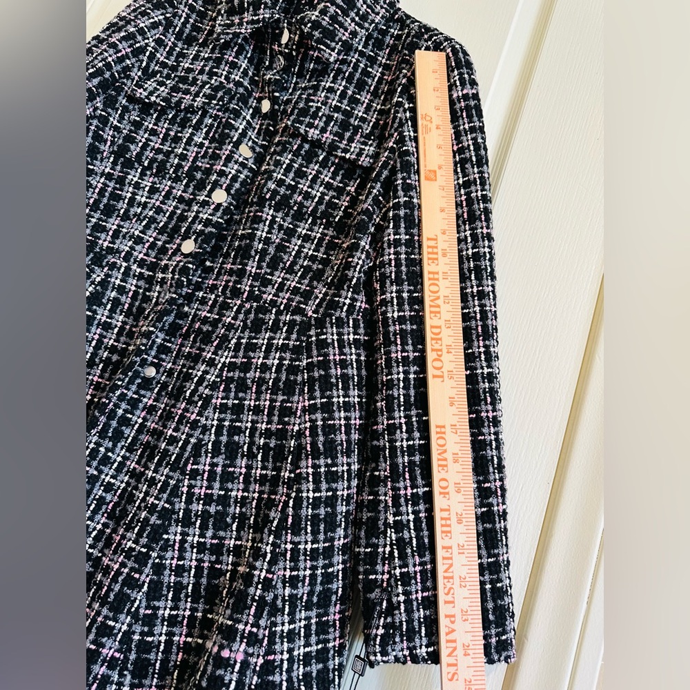 NWT Laundry by Shelli Segal Tweed Plaid Coat Jacket Fit & Flare Women Black -M - Picture 5 of 16